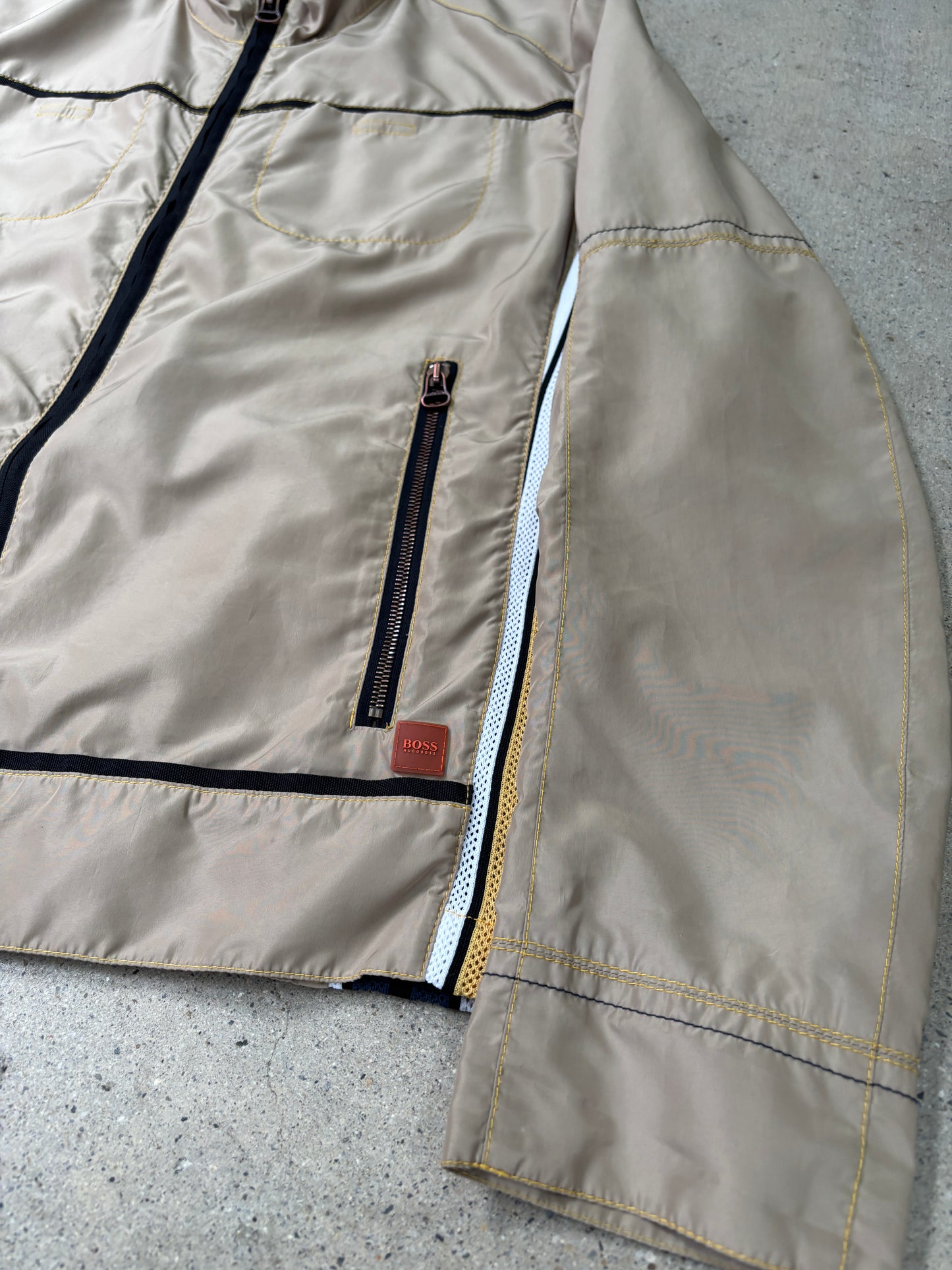 e2000s colour stitched jacket with mesh panels