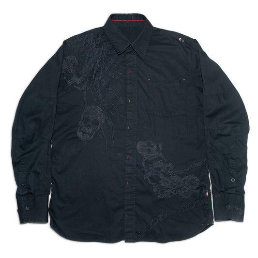 Dragon embroidery fly-front shirt