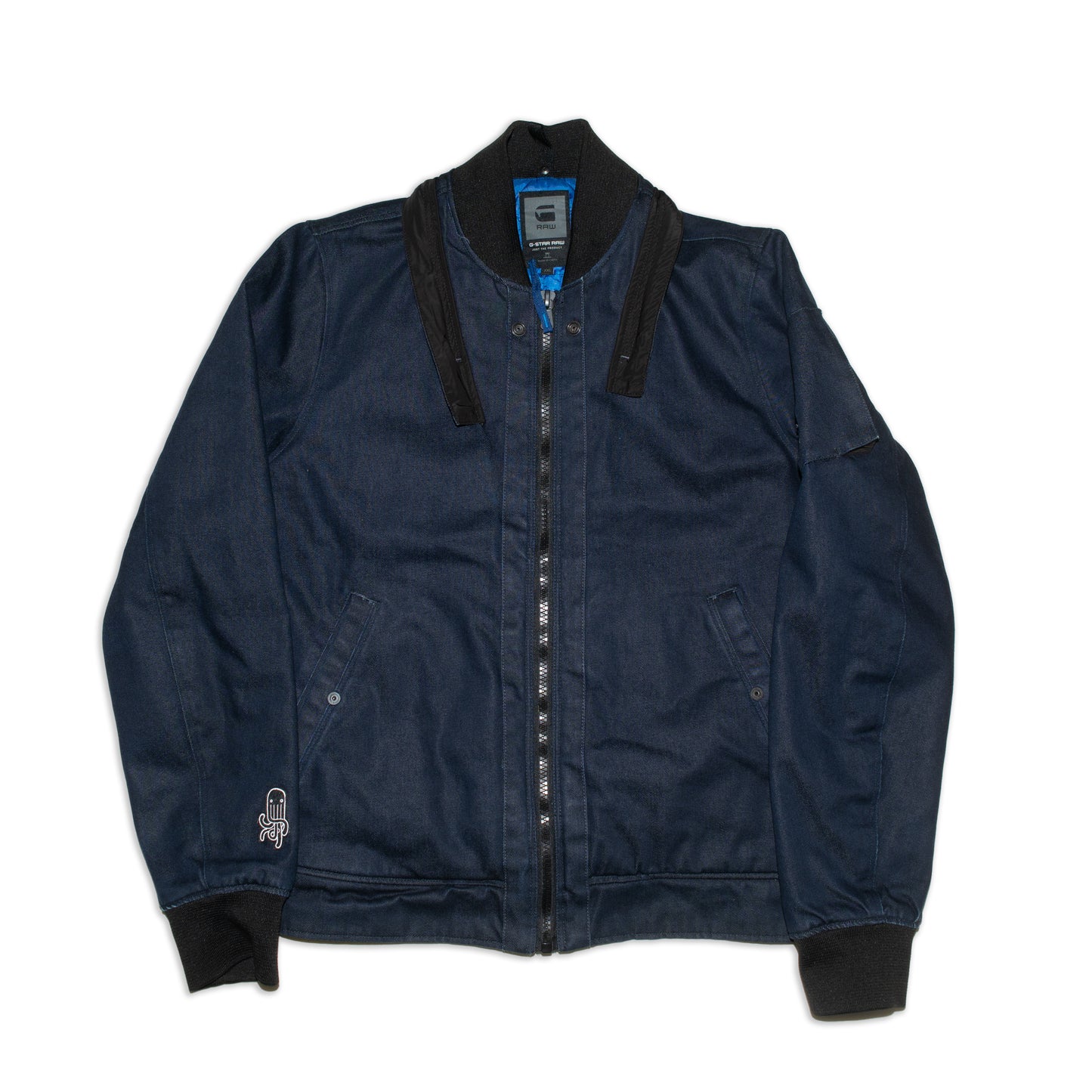 ”RAW for the Oceans”Recycled-denim bomber jacket with Detachable-Balaclava