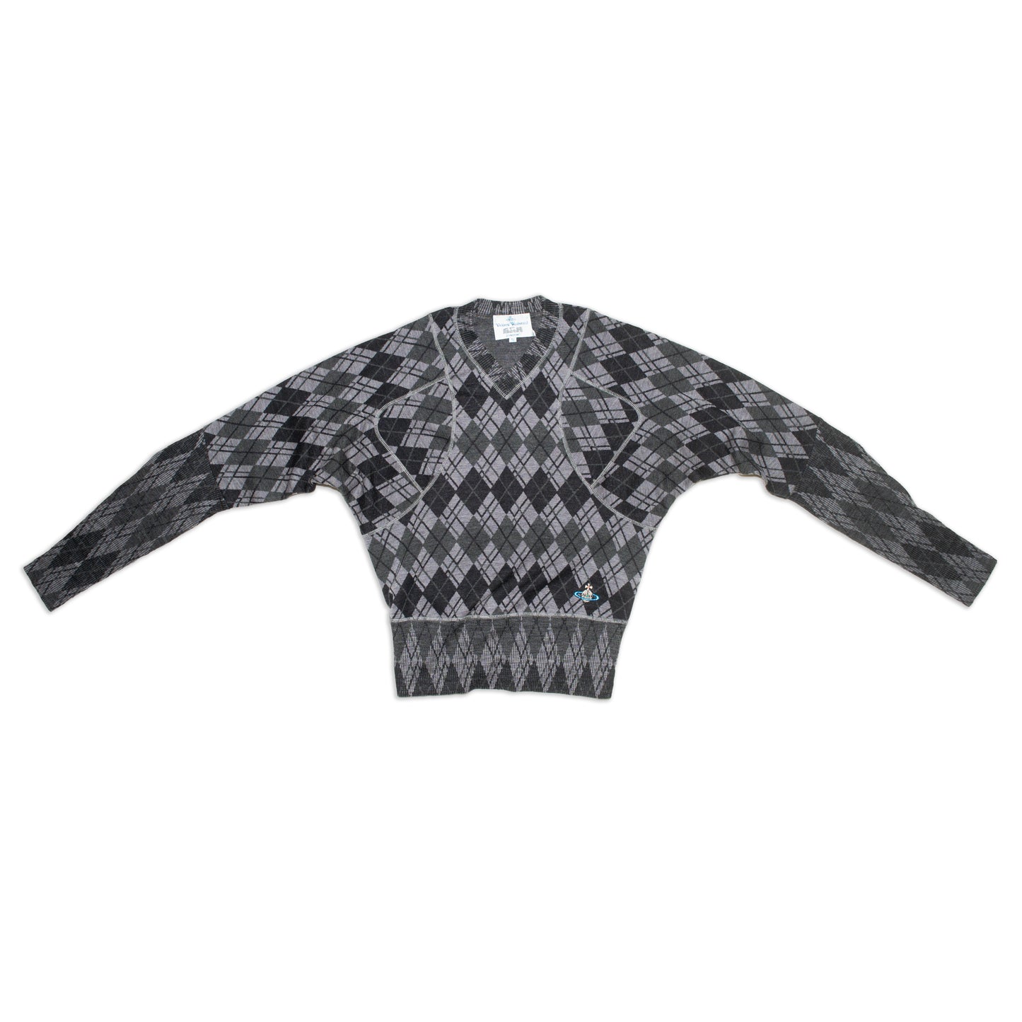 1990s Crazy pattern V-neck argyle design knit