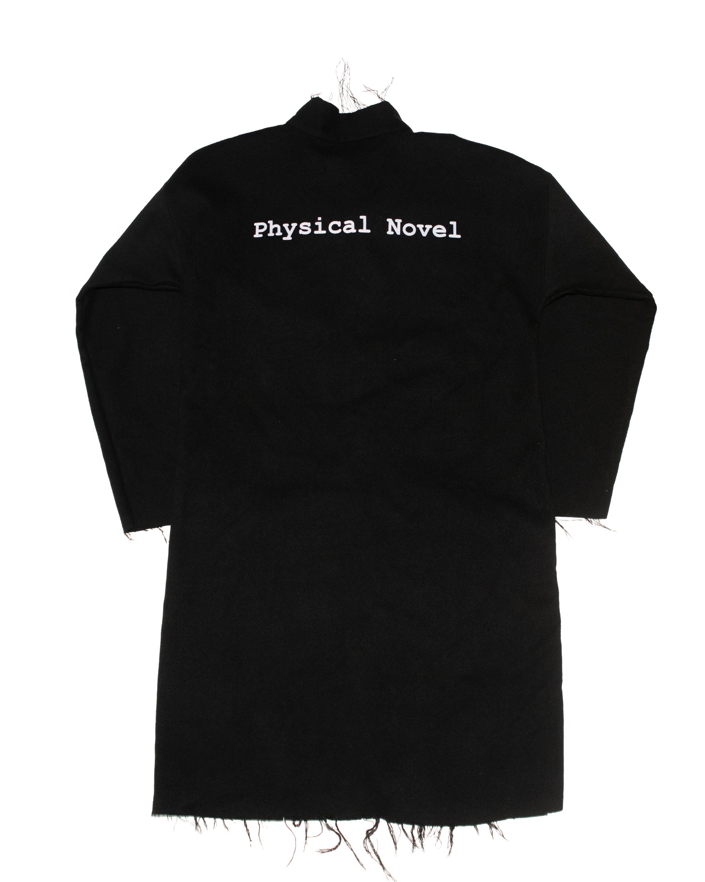 "Physical Novel" Logo printed cut-off long coat