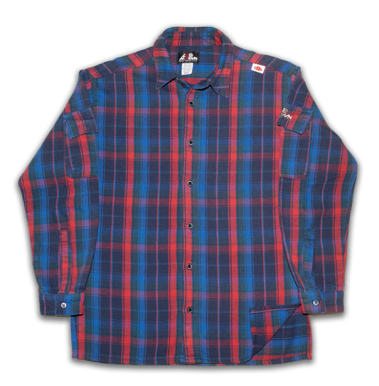 1995s"Debut" shoulder pockets flannel shirt with side slits