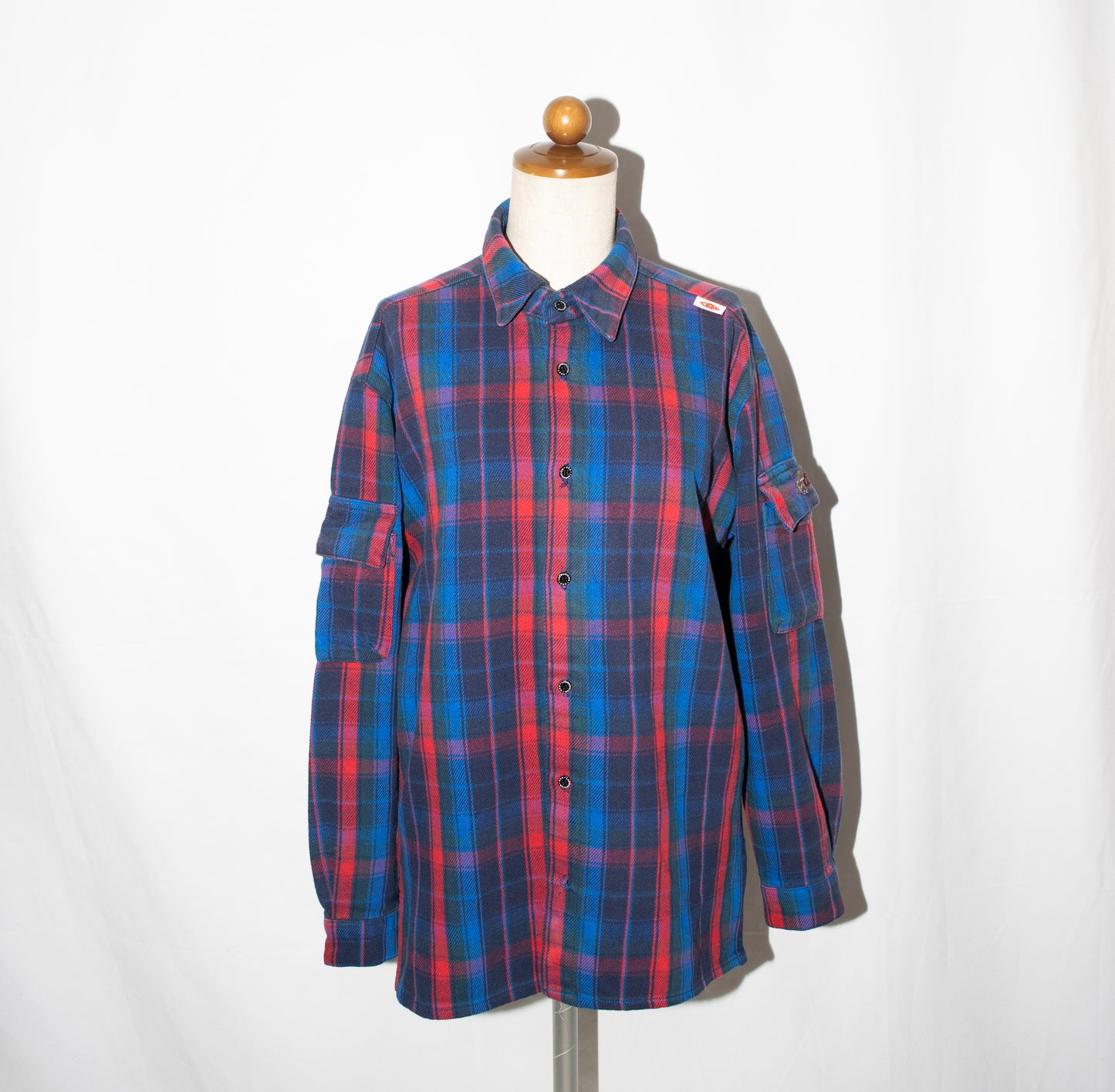 1995s"Debut" shoulder pockets flannel shirt with side slits