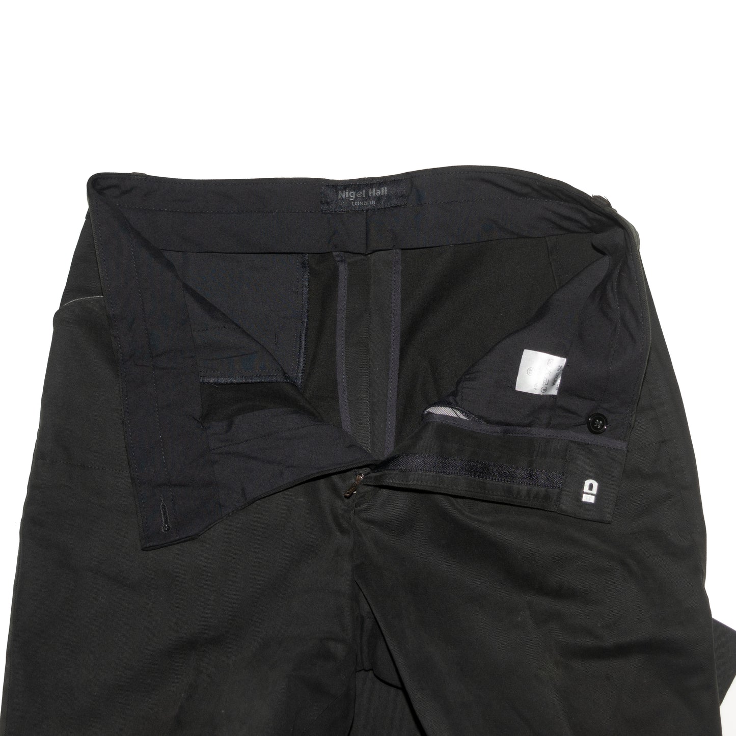 1990s Urethane coated cotton trousers with round cut pockets