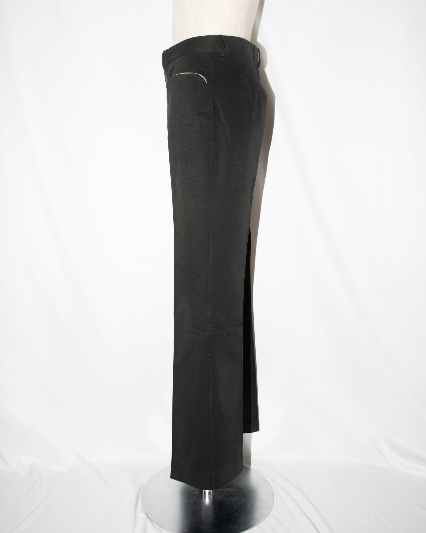 1990s Urethane coated cotton trousers with round cut pockets