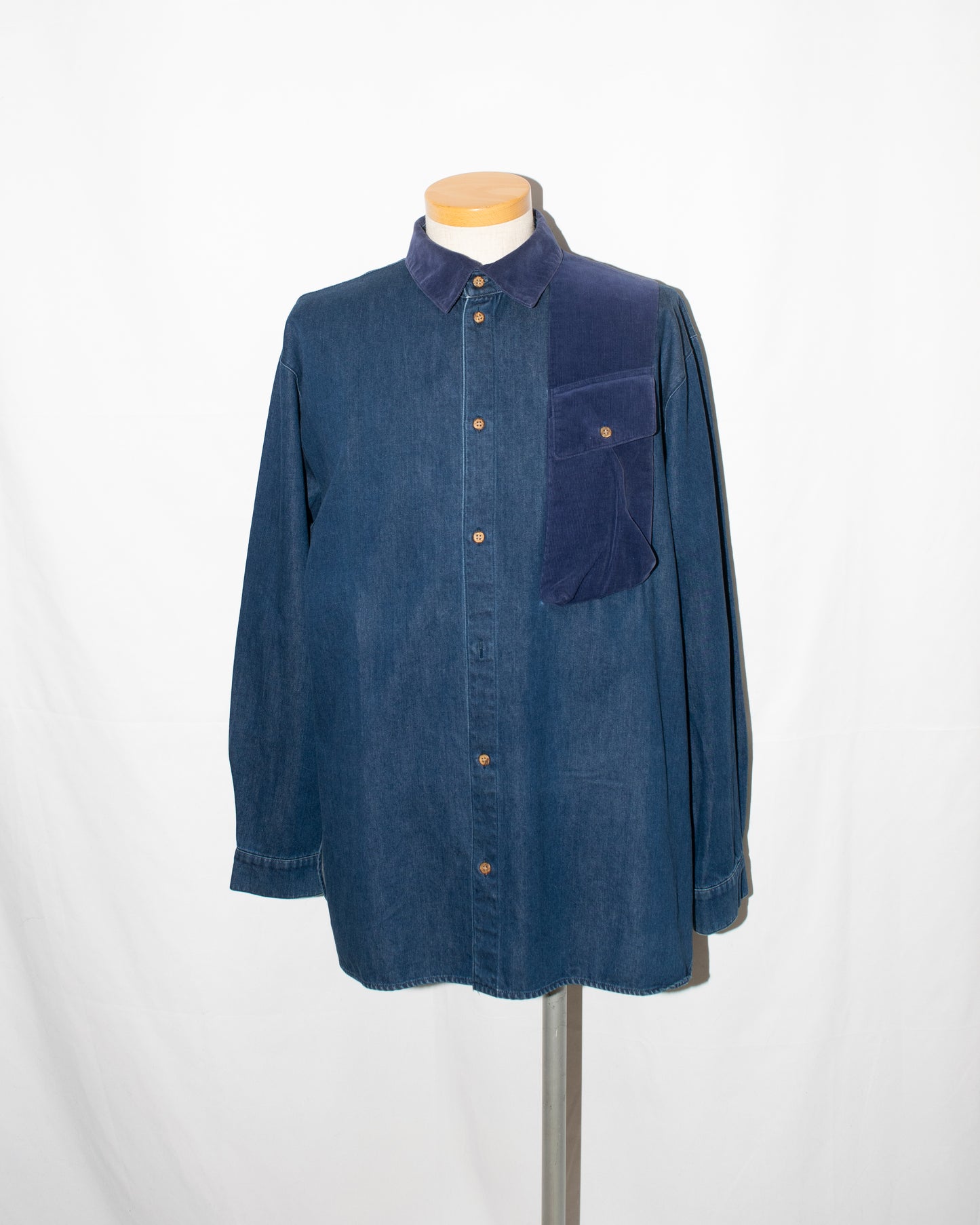 1996s(SS?) Corduroy patch side-slit denim shirt