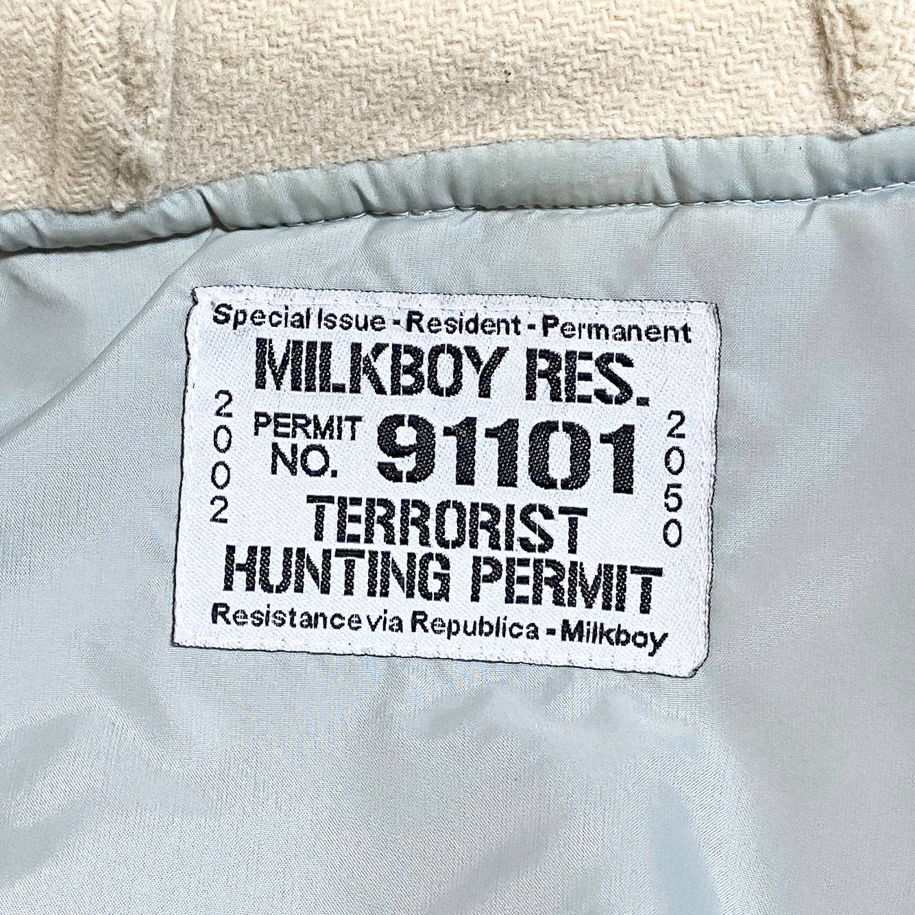 2002s "TERRORIST HUNTING PERMIT" fooded coat