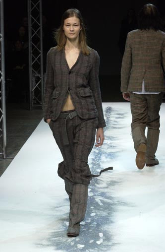 2003A/W Tartan plaid bondage cut-off flare pants